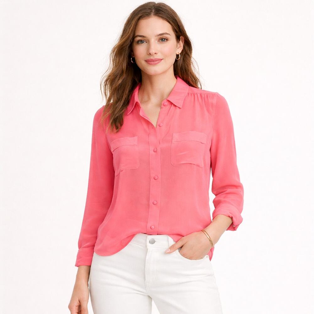 J.Crew Collection Silk Coral Button Down Blouse Size 4